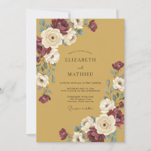 Mustard Burgundy Ranunculus Grey Eucalyptus Weddin Invitation