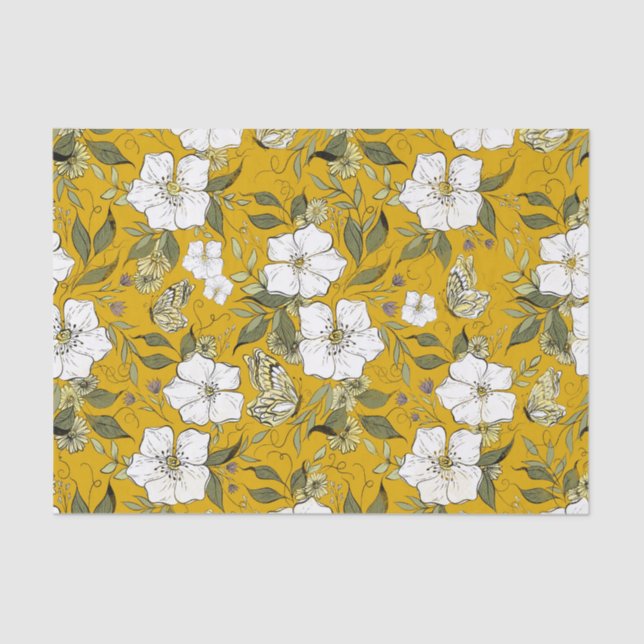 Mustard Butterfly Floral  Tissue Paper (Front)