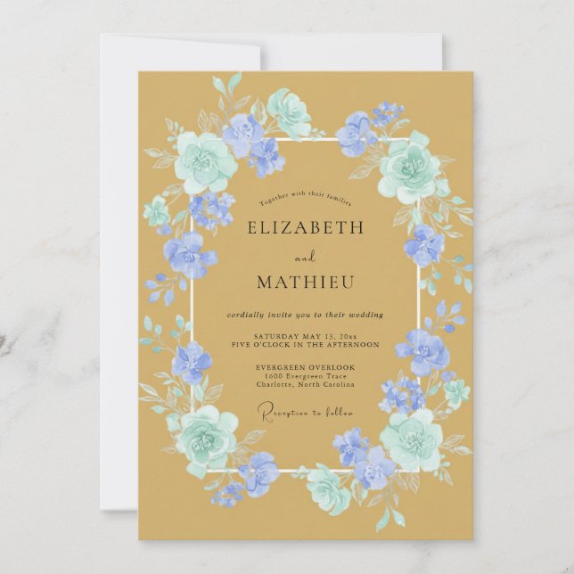 Mustard Celadon Wreath Wedding Invitation (Front)