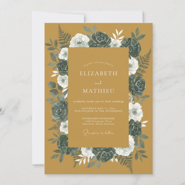 Mustard Charcoal Rose Wedding Invitation (Front)