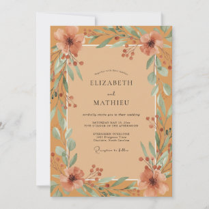 Mustard Clay Leaf Wedding Invitation