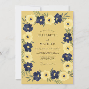 Mustard Cobalt Petal Wedding Invitation