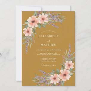 Mustard Coral Wildflower Wedding Invitation