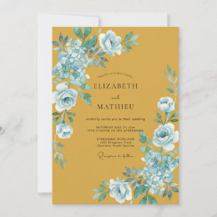 Mustard Cornflower Foliage Eucalyptus Wedding Invitation