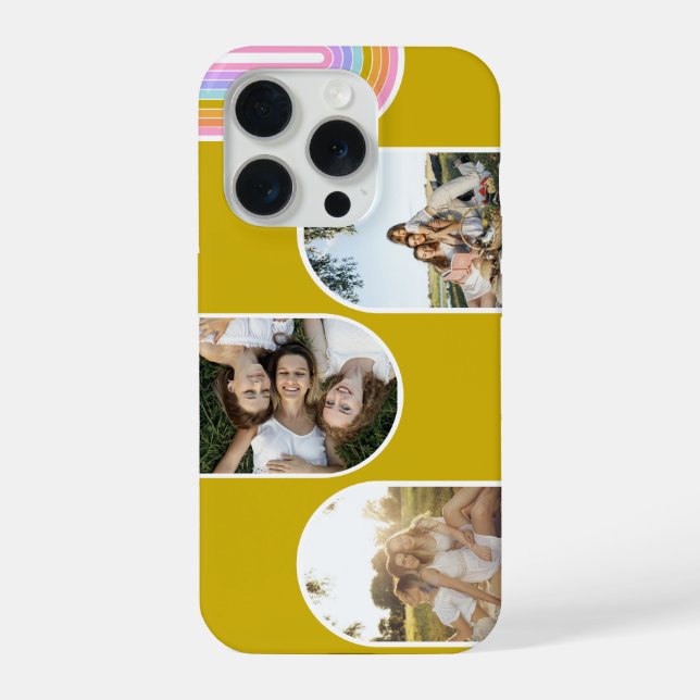 Mustard Cute Modern 3 Photo Layout Custom iPhone Case