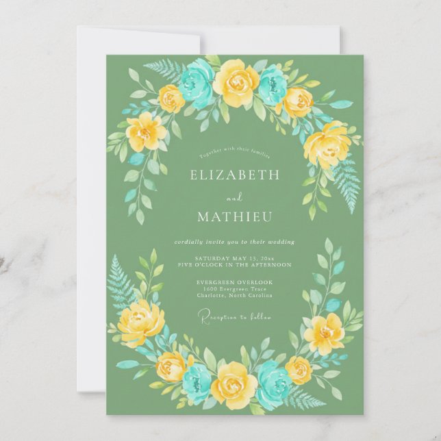 Mustard Cyan Painted Wedding Invitation (Front)