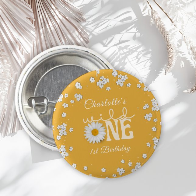 Mustard Daisy Wild One 1st Birthday  3 Cm Round Badge (Creator Uploaded)