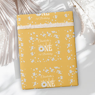 Mustard Daisy Wild One 1st Birthday Wrapping Paper