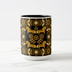 Mustard Dala Swedish Horse Print Two-Tone Coffee Mug