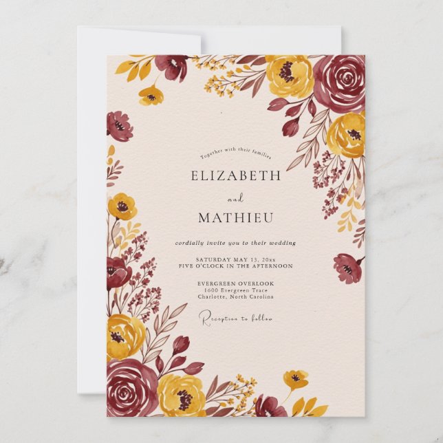 Mustard Earthy Fall Wedding Invitation (Front)