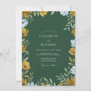 Mustard Emerald Wildflower Wedding Invitation