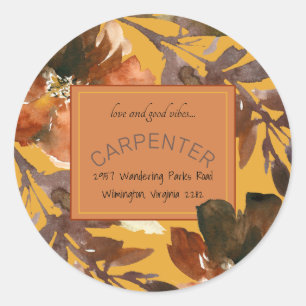 Mustard Fall Foliage Love & Good Vibes Classic Round Sticker