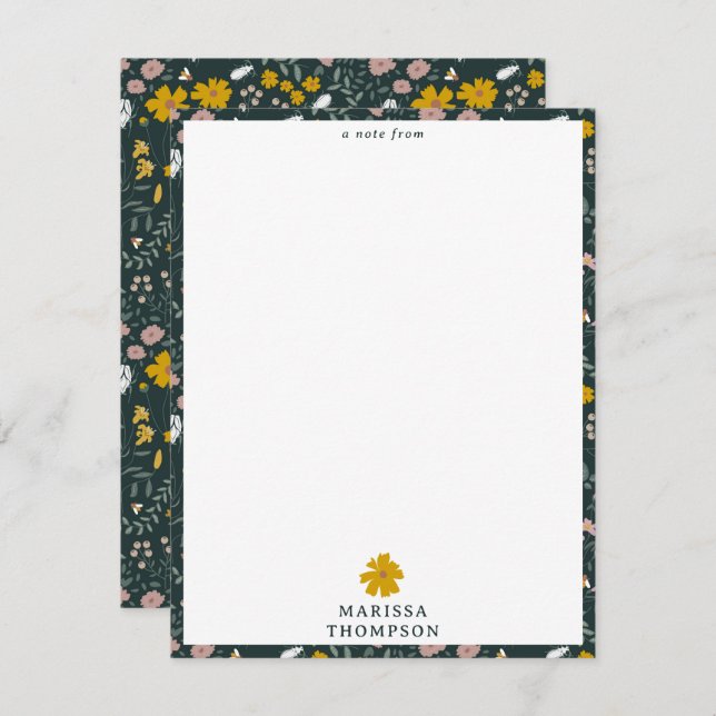 Mustard Floral Beetles & Bees Bohemian Wildflowers Card (Front/Back)