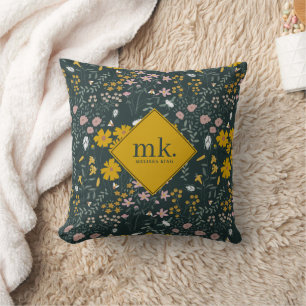 Mustard Floral Beetles & Bees Bohemian Wildflowers Cushion