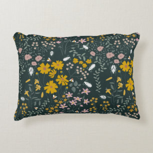 Mustard Floral Beetles & Bees Bohemian Wildflowers Decorative Cushion
