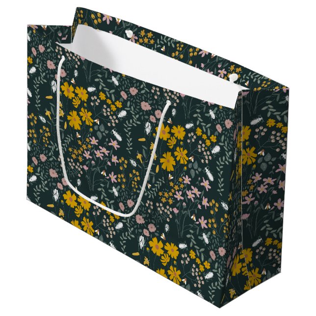 Mustard Floral Beetles & Bees Bohemian Wildflowers Large Gift Bag (Front Angled)