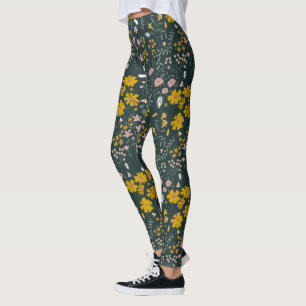 Mustard Floral Beetles & Bees Bohemian Wildflowers Leggings