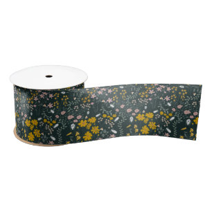 Mustard Floral Beetles & Bees Bohemian Wildflowers Satin Ribbon