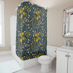 Mustard Floral Beetles & Bees Bohemian Wildflowers Shower Curtain