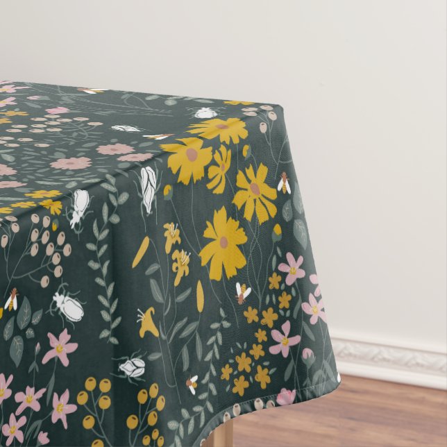 Mustard Floral Beetles & Bees Bohemian Wildflowers Tablecloth (In Situ)