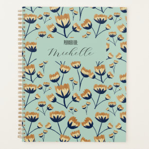 Mustard Floral Blooms on Slate Blue Background Planner