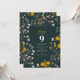 Mustard Floral Bohemian Wildflowers Birthday Invitation