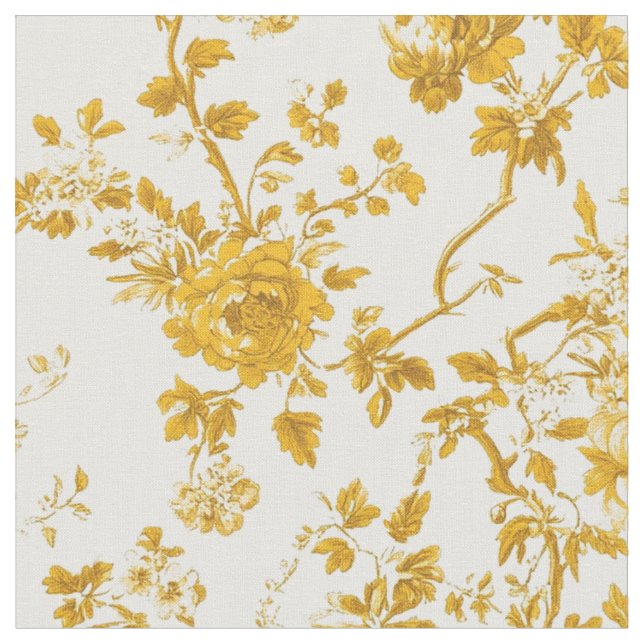 Mustard Floral Branches Fabric (Close Up)