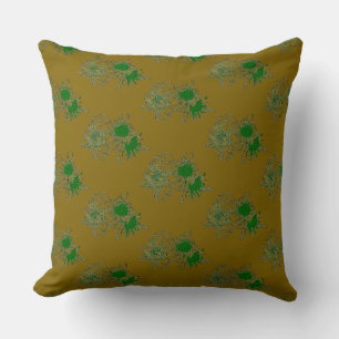 Mustard Floral Cushion with Green Blooms