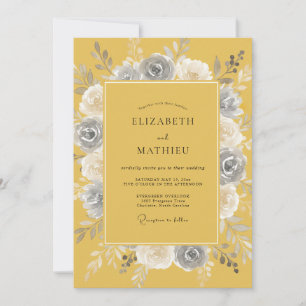 Mustard Floral Garland Wedding Invitation