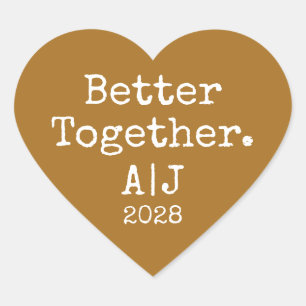 Mustard Gold Better Together Wedding Initials Year Heart Sticker