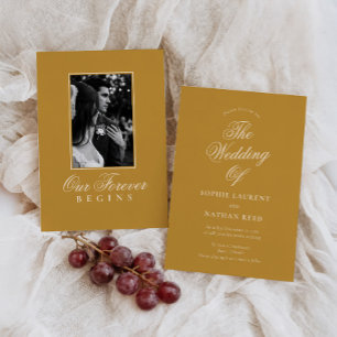 Mustard Gold Editorial Photo Wedding Invitation