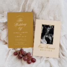 Mustard Gold Editorial Photo Wedding Invitation