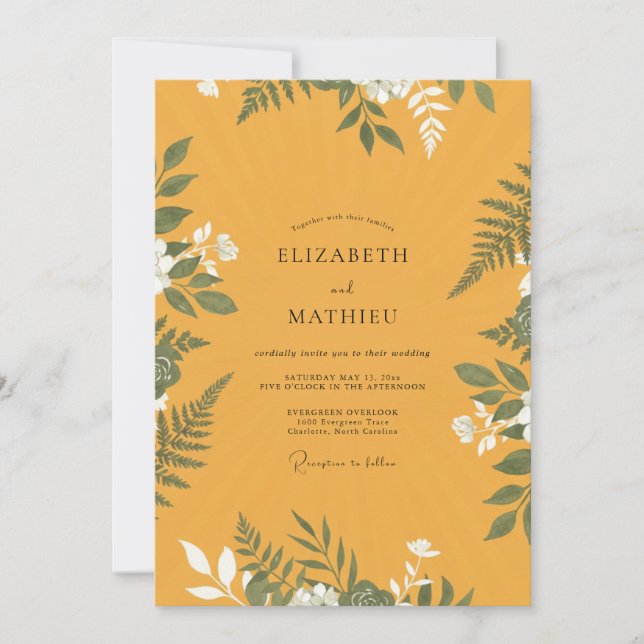 Mustard Gold Fern Wedding Invitation (Front)