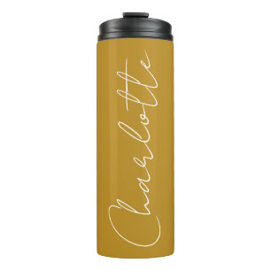 Mustard Gold Handwritten Name Fall Bridesmaid Gift Thermal Tumbler