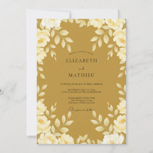 Mustard Gold Leafy Wedding Invitation