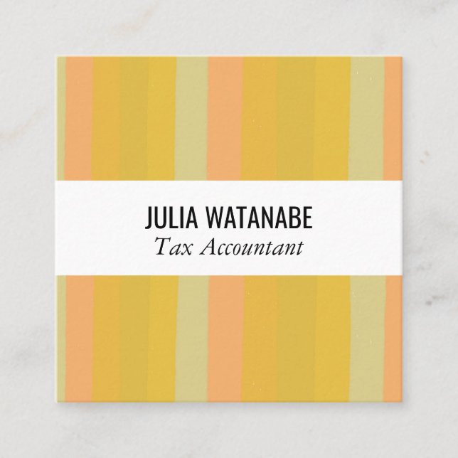 Mustard Gold Minimalist Stripes Handmade Square Business Card (Front)