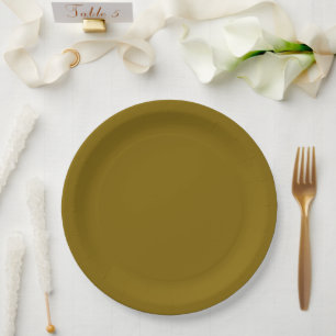 mustard-gold paper plate features a simple
