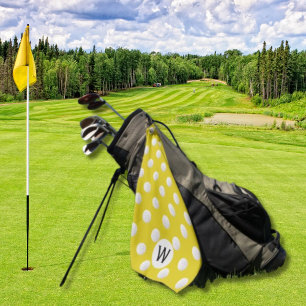 Mustard Golf Ball Pattern Monogram Personalised Golf Towel