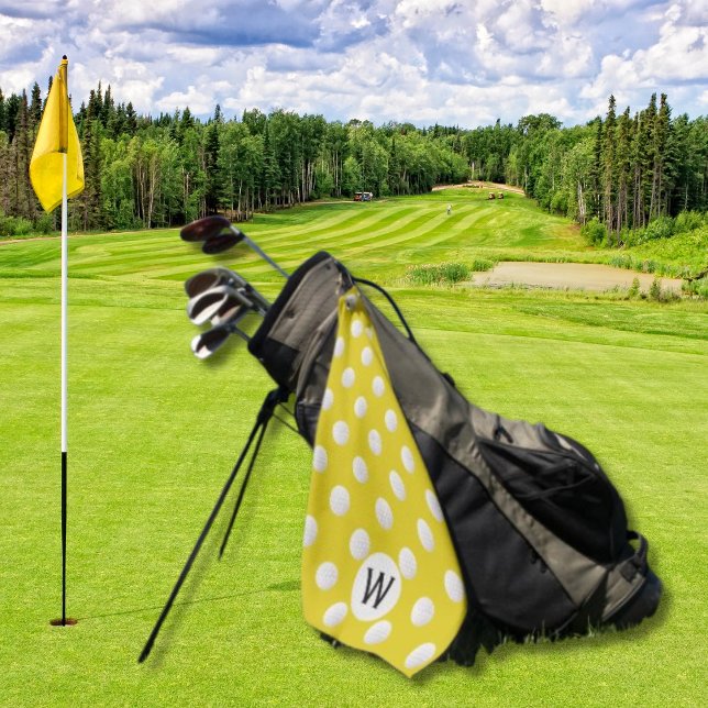 Mustard Golf Ball Pattern Monogram Personalised Golf Towel (Creator Uploaded)