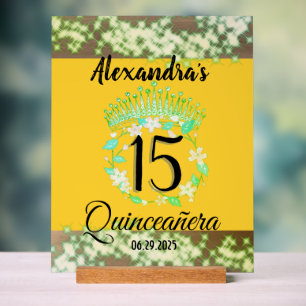 Mustard Green Elegant Quinceanera Celebration Acrylic Sign