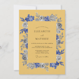 Mustard Indigo Floral Rustic Wedding Invitation