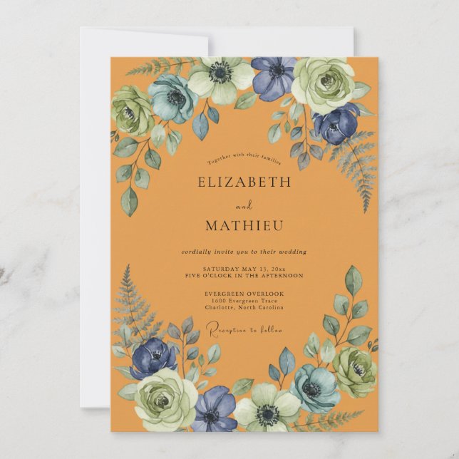 Mustard Indigo Painted Wedding Invitation (Front)