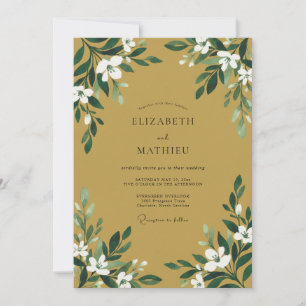 Mustard Ivory White Leaf Wedding Invitation