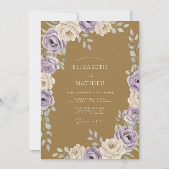 Mustard Lavender Rose Wedding Invitation (Front)