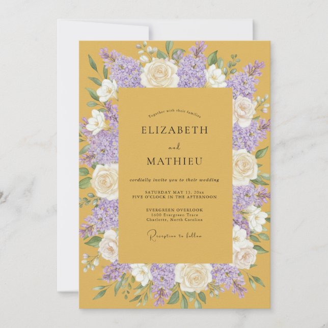 Mustard Lavender Wreath Wedding Invitation (Front)