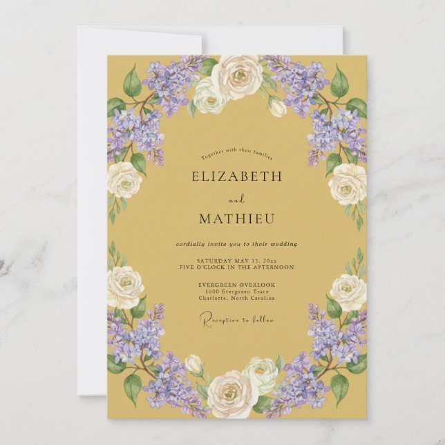 Mustard Lavish Botanical Wedding Invitation (Front)