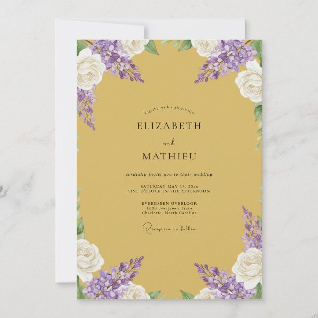 Mustard Lilac Painted Wedding Invitation (Front)