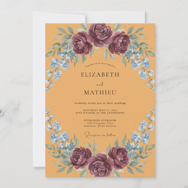Mustard Mauve Painted Wedding Invitation (Front)
