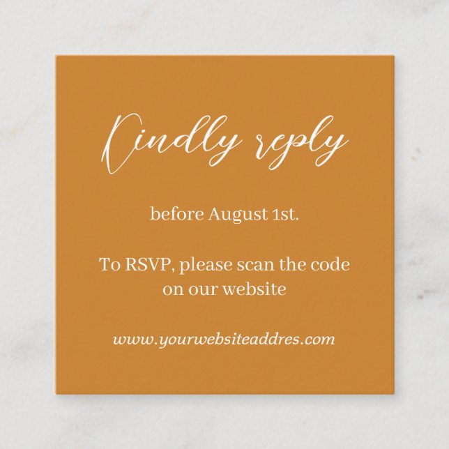 Mustard minimalist wedding RSVP Enclosure Card (Front)