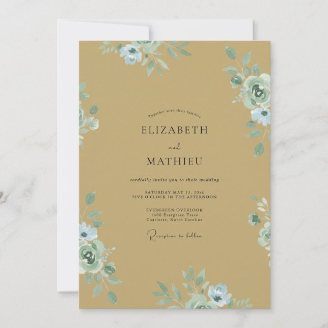 Mustard Mint Peony Wedding Invitation (Front)